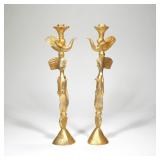 PAIR PIERRE CASENOVE (FRENCH, B 1967) GILT BRONZE CANDLESTICKS