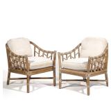 PAIR MCGUIRE RATTAN & RAWHIDE ARMCHAIRS, ORGANIC MID CENTURY