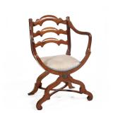 ITALIAN 19TH CENTURY CURULE-FORM SIDE CHAIR, WALNUT & BRASS