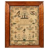 EARLY 19TH CENTURY AMERICAN PICTORIAL SAMPLER, CELIA LEACH, 1835