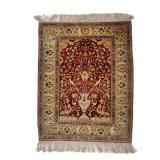 PERSIAN SILK TREE OF LIFE RUG WITH CENTRAL VASE & BIRD MOTIFS