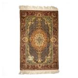 [SIGNED] PERSIAN SILK RUG, MEDALLION & LATTICE CROSS PATTERN