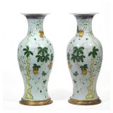PAIR LARGE CHINESE FAMILLE ROSE BALUSTER VASES