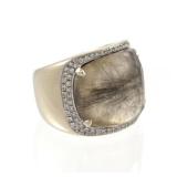 RUTILATED QUARTZ, DIAMOND, & 18K WHITE GOLD RING