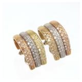 18K GOLD & DIAMOND TRICOLOR HUGGIE EARRINGS