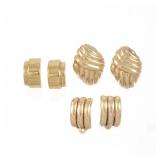 (6pc) THREE PAIRS 14K GOLD HOLLOW EARRINGS