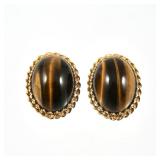 14K GOLD & TIGERS EYE CLIP EARRINGS