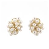 PAIR 14K GOLD & PEARL CLUSTER EARRINGS