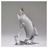 STEUBEN TROUT & FLY GLASS & GOLD SCULPTURE