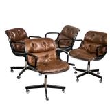 (4pc) VINTAGE CHARLES POLLOCK FOR KNOLL BROWN LEATHER MCM OFFICE CHAIRS