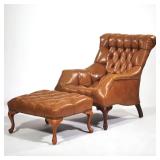 (2pc) LEATHER UPHOLSTERED TUFTED LOUNGE CHAIR & OTTOMAN