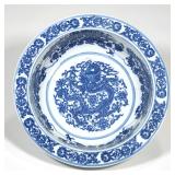 QING DYNASTY CHINESE BLUE & WHITE PORCELAIN DRAGON BOWL