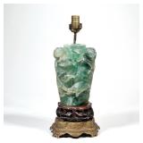 CHINESE CARVED GREEN QUARTZ VASE / LAMP