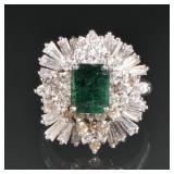 EMERALD, DIAMOND, & 14K WHITE GOLD COCKTAIL RING