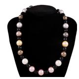 FAUX OVERSIZED PEARL NECKLACE WITH FANCY 14K GOLD & DIAMOND CLASP