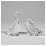 (2pc) STEUBEN GOOSE & GANDER CRYSTAL GLASS FIGURES