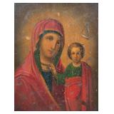 RUSSIAN (19TH CENTURY) OIL ON WOOD ICON, OUR LADY OF KAZAN