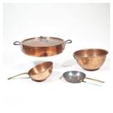 (4pc) COPPER COOKWARE WITH BRASS HANDLES