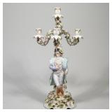 MEISSEN-STYLE PORCELAIN FIGURAL FOUR-LIGHT CANDELABRUM, OFFICER FIGURE