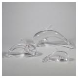 (3pc) STEUBEN CRYSTAL GLASS PORPOISE FAMILY