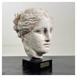 REPLICA OF HYGIEIA (YGEIA) HEAD, PLASTER CAST ON WOOD BASE WITH BRASS PLAQUES