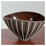 JONATHAN ADLER CERAMIC BOWL WITH BLACK & WHITE APPLIED STRIPES
