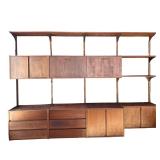 MID-CENTURY MODULAR TEAK WALL UNIT WITH FLOATING CABINETS & SHELVES
