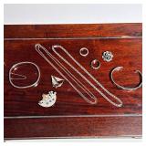 STERLING SILVER JEWELRY GROUP INCLUDING MEXICO 925 RING, CHAINS, BANGLES, PINS