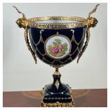 SEVRES-STYLE COBALT PORCELAIN URN WITH ORMOLU MOUNTS & FRAGONARD MEDALLION