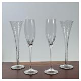 (4pc) WEDGWOOD / VERA WANG CRYSTAL CHAMPAGNE FLUTES & UNMARKED TWISTED STEMWARE