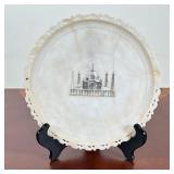 INDIAN WHITE MARBLE PLAQUE WITH MOTHER-OF-PEARL TAJ MAHAL INLAY