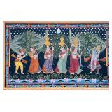 INDIAN (RAJASTHAN) PICHWAI GOUACHE & GOLD ON CLOTH: KRISHNA WITH GOPIS