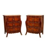 PAIR ITALIAN LOUIS XV STYLE MARQUETRY BOMBÉ NIGHTSTANDS