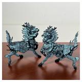 PAIR CHINESE BRONZE QILIN FIGURES