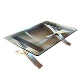 MODERN STAINLESS STEEL X-FRAME GLASS TOP COFFEE TABLE