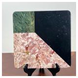 INLAID MARBLE TRIVET WITH SERPENTINE, PINK MARBLE & BLACK STONE