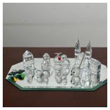 (16pc) SWAROVSKI CRYSTAL COLLECTION OF SMALL FIGURINES ON BEVELED MIRRORED BASE