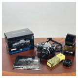 OLYMPUS OM-10 35MM SLR CAMERA WITH ZUIKO 50MM LENS, ORIGINAL BOX & MANUAL