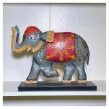 INDIAN HAND-PAINTED METAL ELEPHANT FIGURE ON STAND