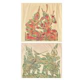 THAI POLYCHROME RUBBINGS ON RICE PAPER, FRAMED