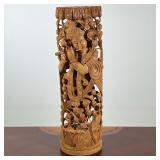 CARVED WOOD FIGURE OF LORD KRISHNA PLAYING FLUTE