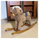 MAMAS & PAPAS PLUSH ROCKING HORSE WITH WOODEN ROCKER AND LEATHERETTE SADDLE