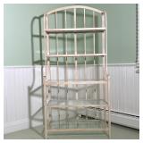 PAINTED METAL & GLASS ETAGERE BOOKSHELF WITH BRASS CAPS