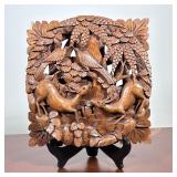 BALINESE CARVED WOOD PANEL WITH DEER & BIRDS