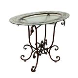 WROUGHT IRON SCROLLED BASE WITH PRESSED GLASS OVAL TOP TABLE | Decorative side table or small occasi