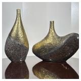 PAIR SCULPTURAL TEXTURED MOSAIC VASES | Pair of sculptural textured vases with narrow necks and orga