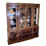 DREXEL HERITAGE CHINOISERIE TWO-PIECE CHINA CABINET HUTCH | Two-piece wooden china cabinet with glaz