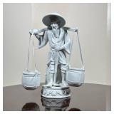 TOYO JAPAN WHITE GLAZED PORCELAIN FIGURE OF MAN CARRYING BUCKETS | White glazed porcelain figure dep