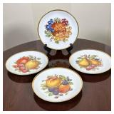 (4pc) MITTERTEICH (GERMANY) GILT-RIM FRUIT DESSERT PLATES | Porcelain dessert plates by Mitterteich,