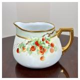 H. HOFFMAN Z.S. & CO. BAVARIA HAND-PAINTED CHERRY PORCELAIN PITCHER | White glazed porcelain pitcher